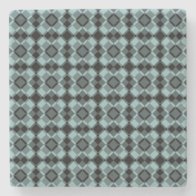 Blau-schwarzes Karo-Argyle-Muster Steinuntersetzer (Vorderseite)