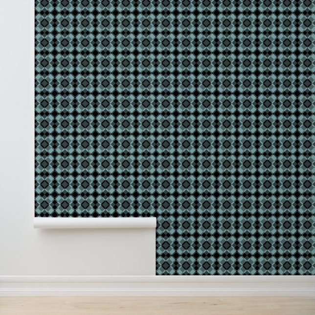Blau-schwarzes Karo-Argyle-Muster Tapete (Anwendung)