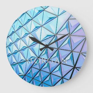 Blau Schwarzes Lila Geometrisches Design, Weißer N Große Wanduhr