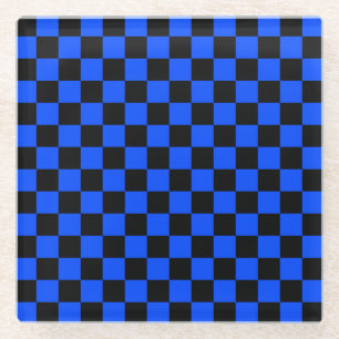 Blau-schwarzes Schachbrettmuster Glasuntersetzer