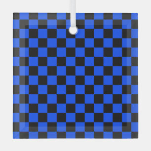 Blau-schwarzes Schachbrettmuster Ornament Aus Glas