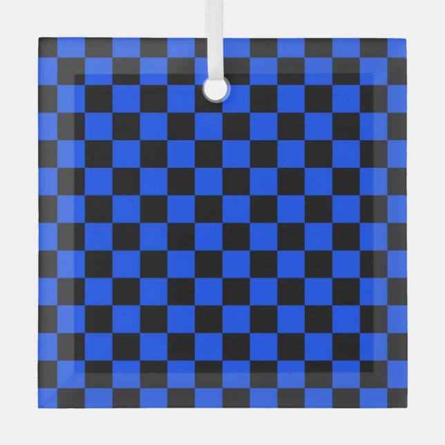 Blau-schwarzes Schachbrettmuster Ornament Aus Glas (Vorderseite)