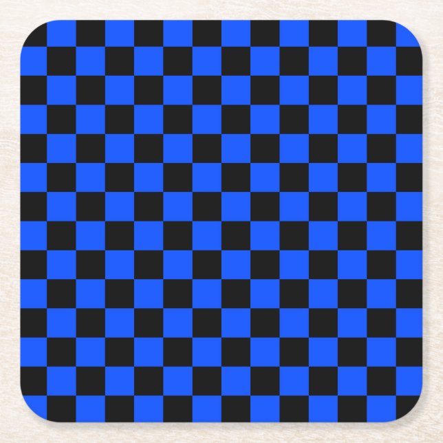 Blau-schwarzes Schachbrettmuster Rechteckiger Pappuntersetzer (Vorderseite)