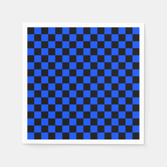 Blau-schwarzes Schachbrettmuster Serviette (Vorderseite)