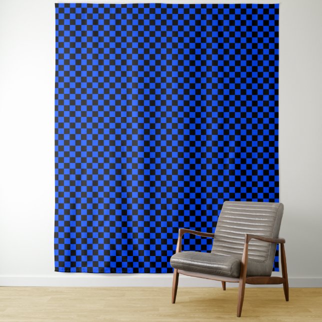 Blau-schwarzes Schachbrettmuster Wandteppich (Beispiel)