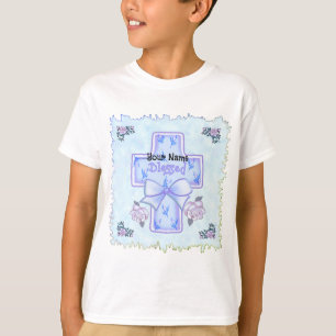 Blau segne dieses Kind christliches Kreuz T-Shirt