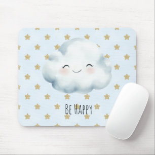 Blau Sei Glücklich Wolke Gold Sterne Mousepad