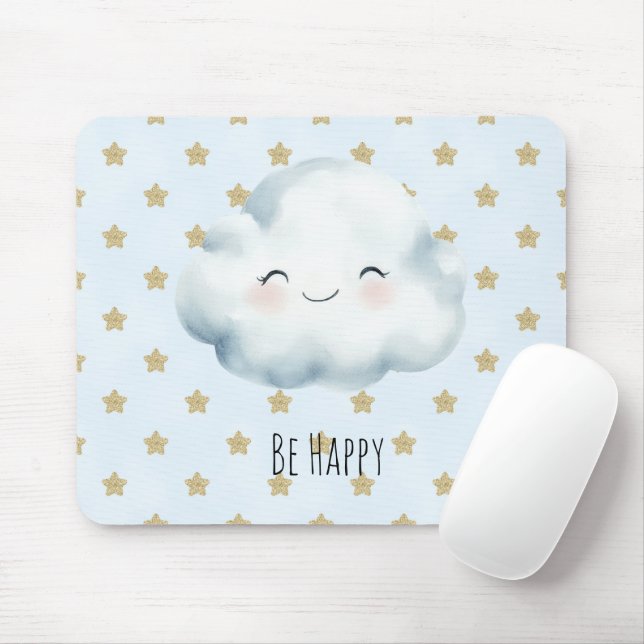 Blau Sei Glücklich Wolke Gold Sterne Mousepad (Mit Mouse)