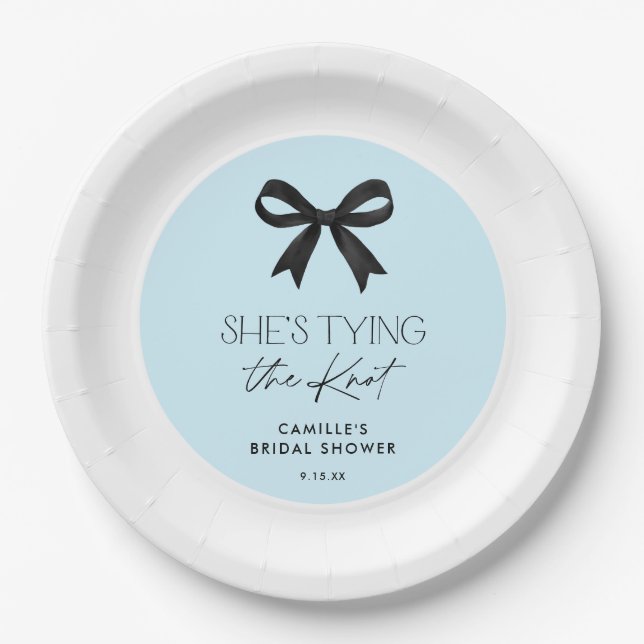 Blau sie bindet den Polterabend des Knotens Bow Pappteller (Vorderseite)