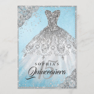 Blau Silber Diamant Spitze Glanz Ballkleid Quincea Einladung