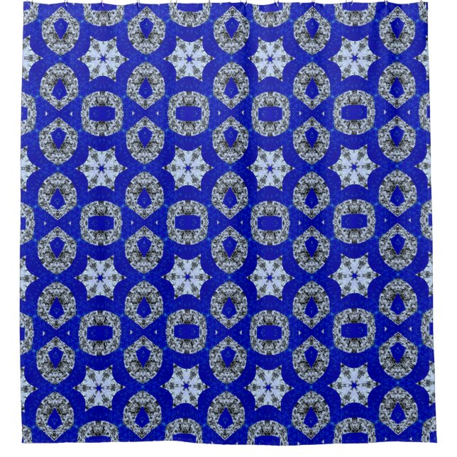 blau-silber-psychedelisches Muster Duschvorhang (Vorderseite)