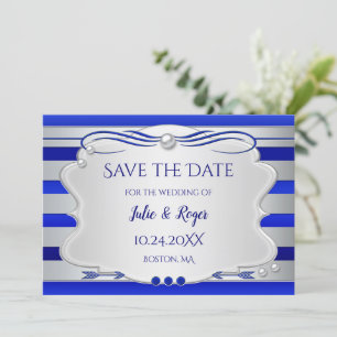 Blau-Silber-Streifen-Foto Save the Date-Karte Save The Date