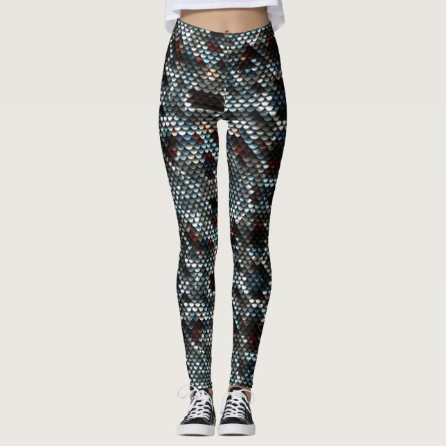 Blau-, Silber-u. Brown-Farbmeerjungfrau-Skalen Leggings (Vorderseite)