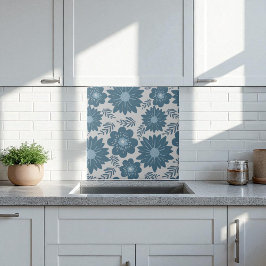 Blau Silber Wasserfarbenfloral Fliese