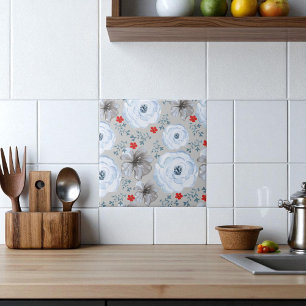 Blau Silber Wasserfarbenfloral Fliese