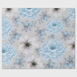 Blau Silber Wasserfarbenfloral Geschenkpapier
