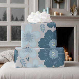 Blau Silber Wasserfarbenfloral Geschenkpapier