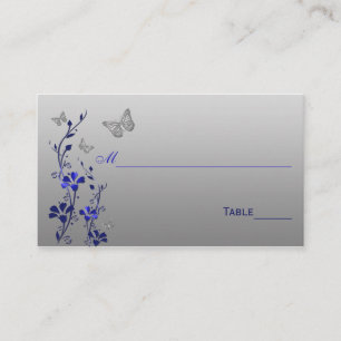 Blau, Silberblume mit Schmetterlingen Platzkarten