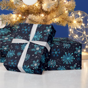 Blau-silbernes Winter-Schneeflockenmuster Geschenkpapier