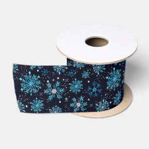 Blau-silbernes Winter-Schneeflockenmuster Satinband