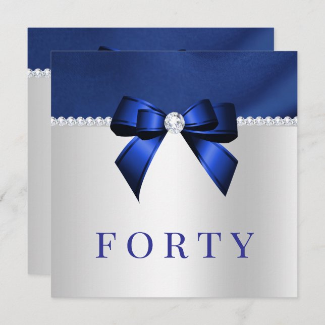 Blau, Silver & Diamonds 40. Geburtstag Einladung (Vorne/Hinten)