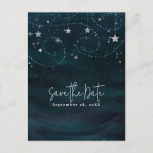 Blau & Silver Sternry Whimsical Celestial Ankündigungspostkarte
