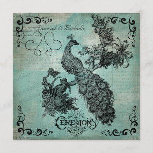 Blau singt eine Lied-Pfau-Hochzeits-Einladung Einladung