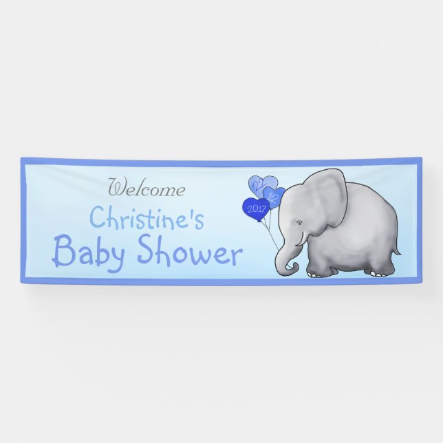 Blau steigt Elefant-Jungen-Babyparty im Ballon auf Banner (Horizontal)