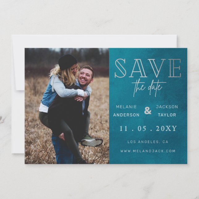 Blau Stilvolles handgeschriebenes Foto Save the Da Save The Date (Vorderseite)