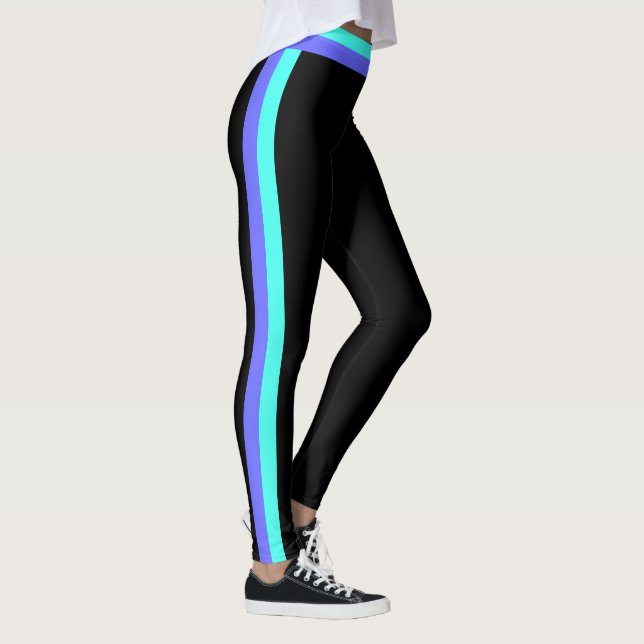 Blau-Streifen Schwarze Leggings mit benutzerdefini (Rechts)