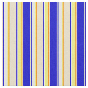 Blau, Tan, Dunkelorange, Gelb und Weiß Muster Stoff