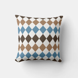 Blau, Tan und Brown Diamond Harlequin Kissen