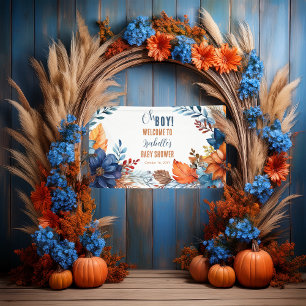 Blau Terracotta Oh Boy Fall Floral Baby Dusche Banner