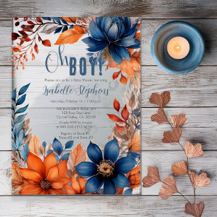 Blau Terrakotta Oh Junge Herbst-Blumen-Baby-Part Acryleinladungen