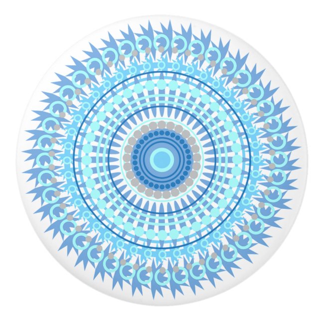 Blau tont Mandala-Griff Keramikknauf (Vorderseite)