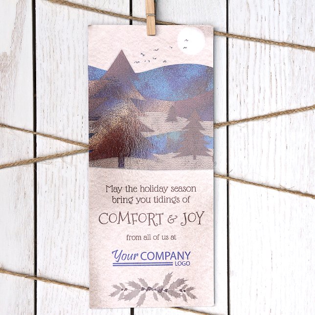 Blau, Türkis, Braun Weihnachtskarten Karte (Unique Modern Rustic Brown Blue Forest Blue Brown Logo Budget Company Holiday Christmas Cards)