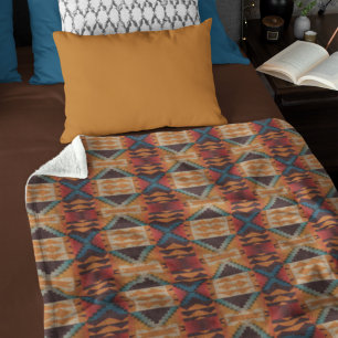 Blau Türkis Dunkelbraun Beige Orange Rot Stammesku Fleecedecke