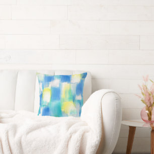 Blau Türkis gelb Weiß Moderne Abstrakt Kissen