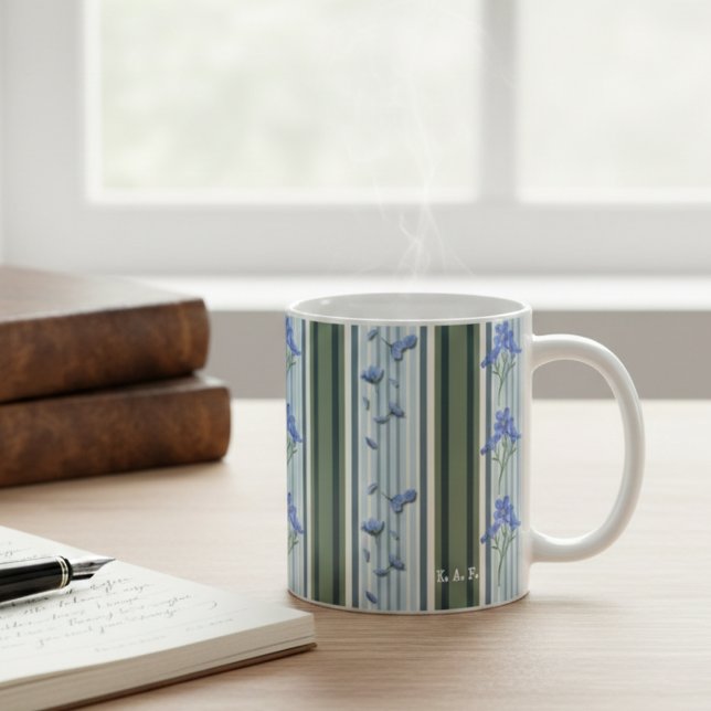 Blau Türkis gestreifter Blumen-Mug Kaffeetasse (Von Creator hochgeladen)