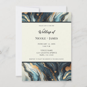 Blau Türkis Gold Achat Moderne Eleganz Hochzeit Einladung