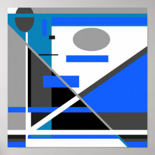Blau Türkis Grau Schwarz-weiß Geometric MXM Look Poster
