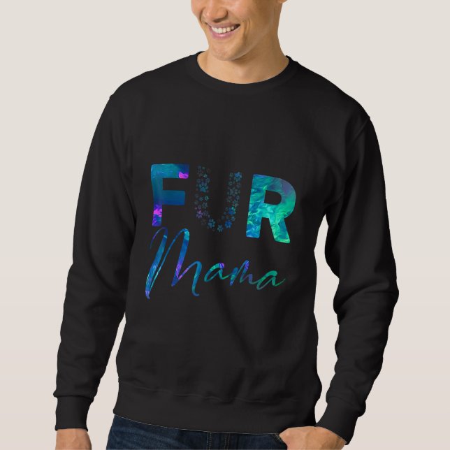 Blau Türkis Lila Fell Mama Pfotenabdruck Herz Welp Sweatshirt (Vorderseite)