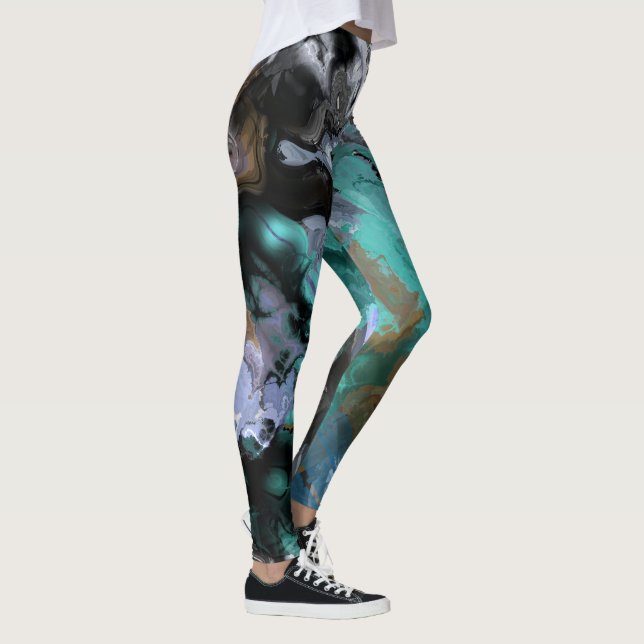 Blau, Türkis und Lila abstrakt Leggings (Rechts)