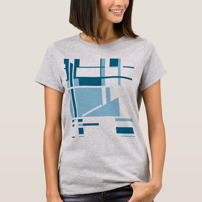 Blau Türkisblau MCM inspiriert geometrische Abstra T-Shirt (Vorderseite)
