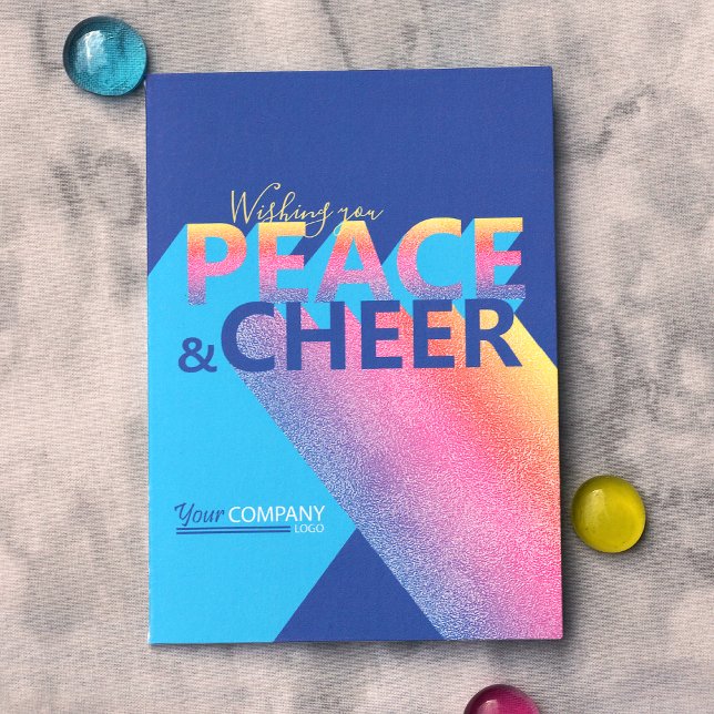 Blau, Türkisch, Rosa Word Art Holiday Card Einladung (Modern Unique Blue, Pink, Turquoise Company Christmas Holiday Card with Business Logo)