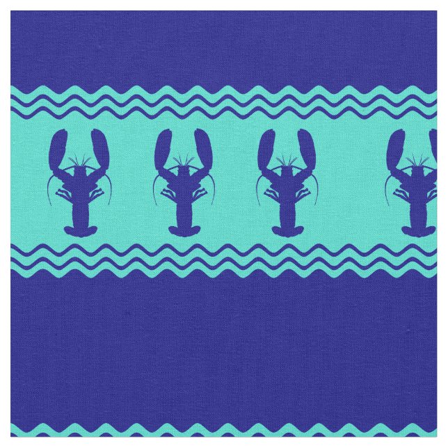 Blau-Türkisfarben-Hummermuster Stoff (Nahaufnahme)