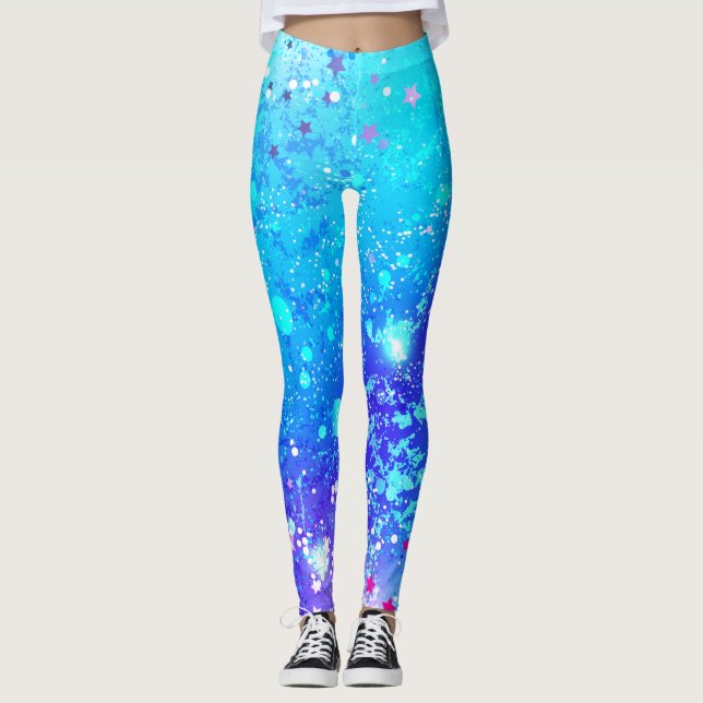 Blau-türkisfarbene Leggings (Vorderseite)