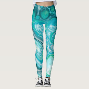 Blau, türkisfarbene Meereswellen und Blasen Leggings