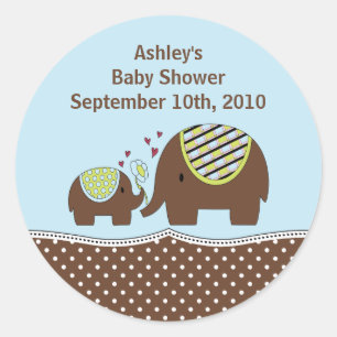 Blau u. Brown-Elefant-Babyparty-Aufkleber Runder Aufkleber