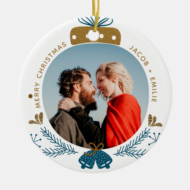 Blau-u. des Gold| Flitter-frohe Keramik Ornament (Vorne)